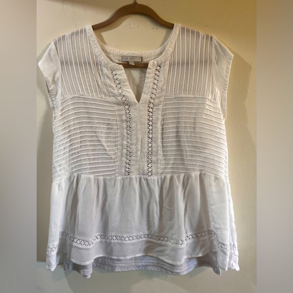 PALE SKY Women’s White Keyhole Cap Sleeve Peplum Crochet Top Wth Tank Boho Indie